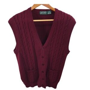 Vintage 90's Sweater Vest Sz L Cable Knit Burgundy Preppy Academia Unisex Casual